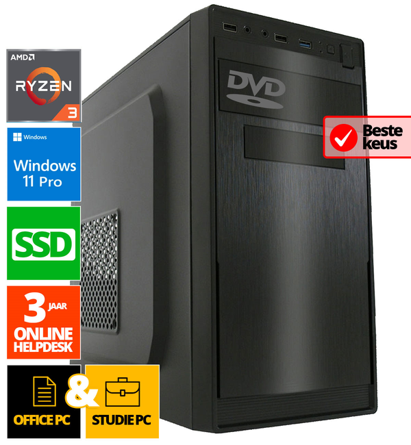 PC de oficina de presupuesto - Ryzen 3 - 500GB NVME SSD - 16 GB RAM - Radeon Vega 8 - Windows 11 Pro