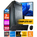 Budget Office PC Set - Ryzen 3 - 500GB NVME SSD - 16GB RAM - Radeon Vega 8 (24 inch monitor | Mouse | Keyboard | Including Office Professional Plus 2021)
