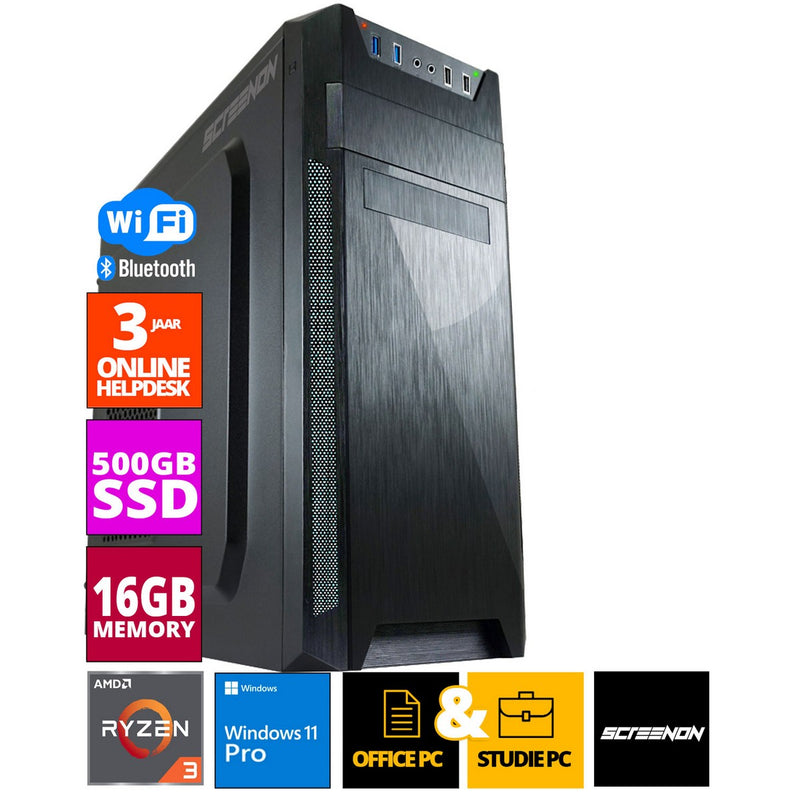 Budget Office PC - Ryzen 3 - 500GB NVME SSD - 16GB RAM - Radeon Vega 8 - Including Office Professional Plus 2021