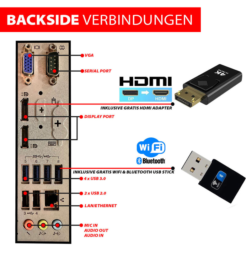 Intel Office PC Komplett 24 Zoll HD-Monitor, Tastatur und Maus | Intel i5 | 32 GB RAM | 1000 GB SSD | DVD-Brenner - Kartenleser | WiFi 600 und Bluetooth 5 | USB3 | Windows 11 Pro | 3 Jahren Garantie!