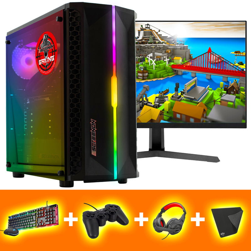 Screenson - Juego de juegos - B3 -W GamePc IIYAMA Black Hawk 24 pulgadas+teclado+Mouse Fortnite, Minecraft, League of Legends, Rocket League, Farming Simulator, Sims 4, World of Warcraft, Arkcape 4, Call of Dutlefield, Heartstone y GTA V V V V .