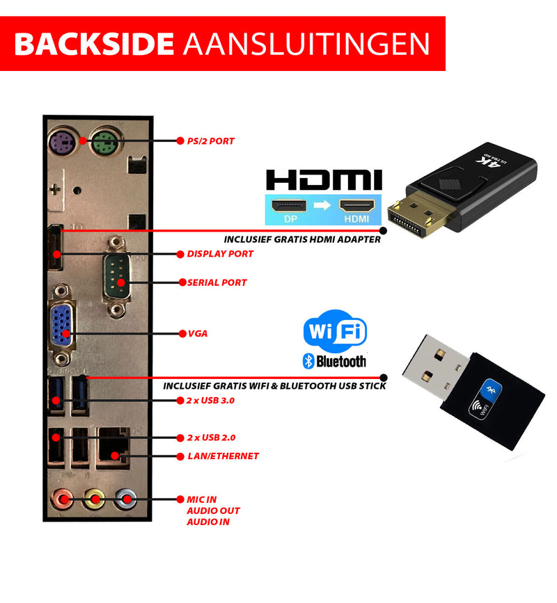 Intel Compleet Desktop SET | Intel Core i5 | 16 GB RAM | 512GB SSD | DVD+RW | Windows 11 Pro | 24 Inch Monitor + Muis & Toetsenbord